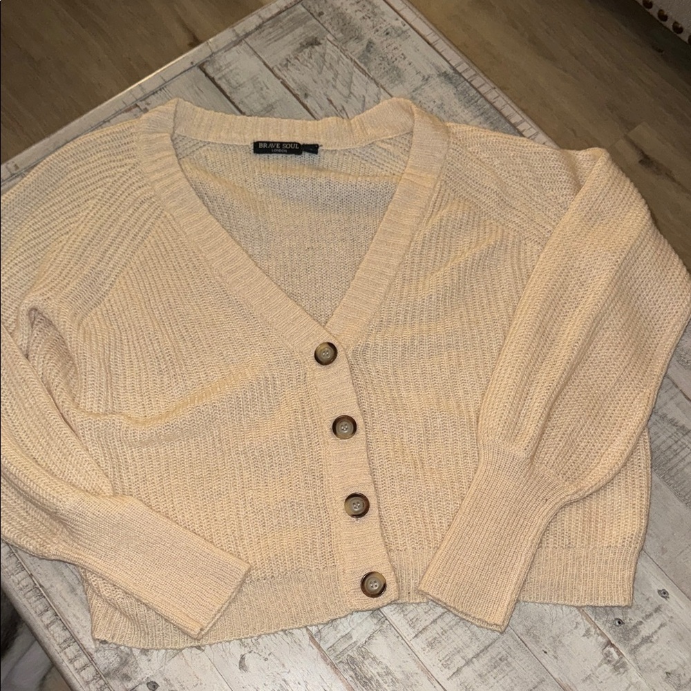 Brave Soul Beige Button-Up Cardigan